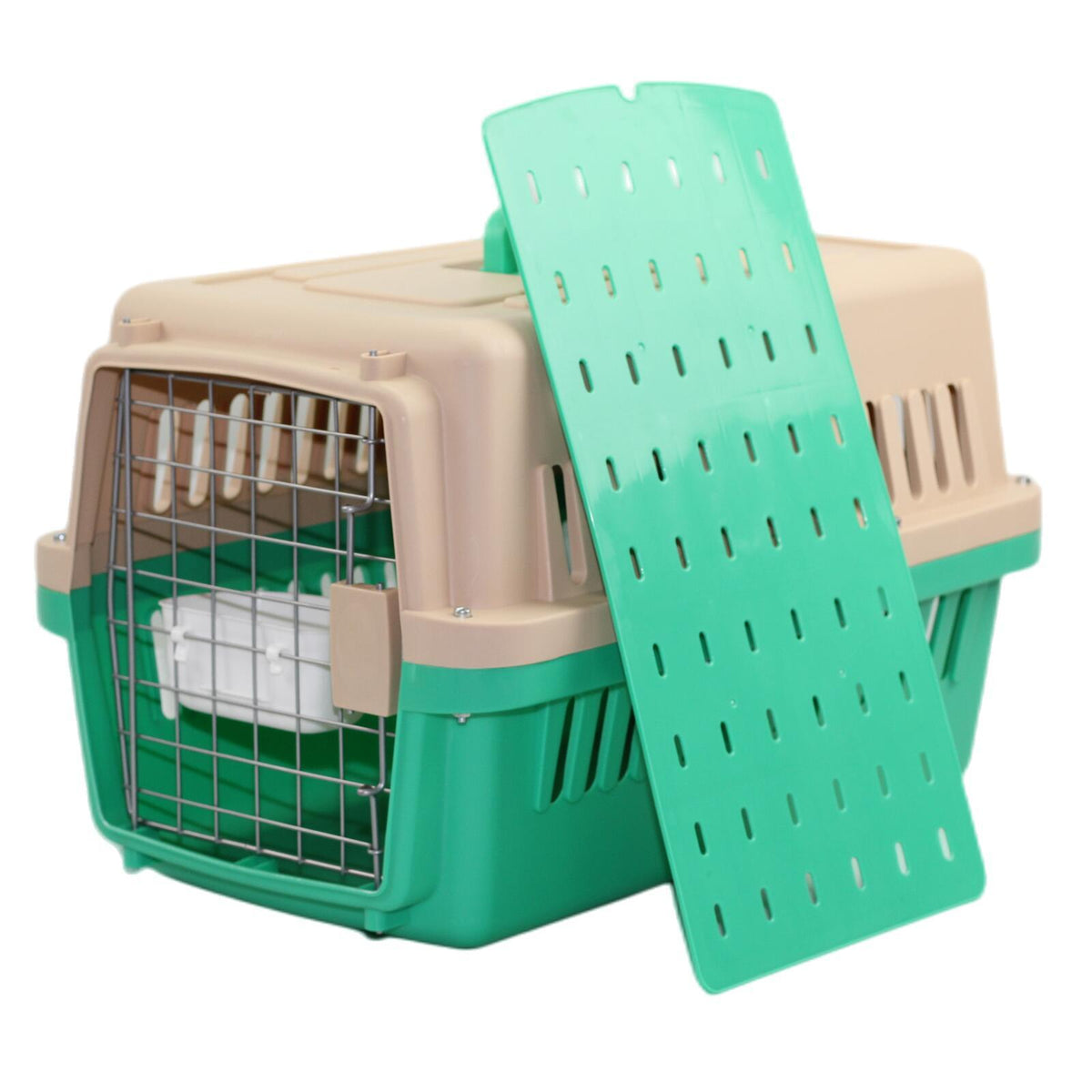 Medium Dog Cat Crate Pet Carrier Airline Cage With Bowl &amp; Tray-Green