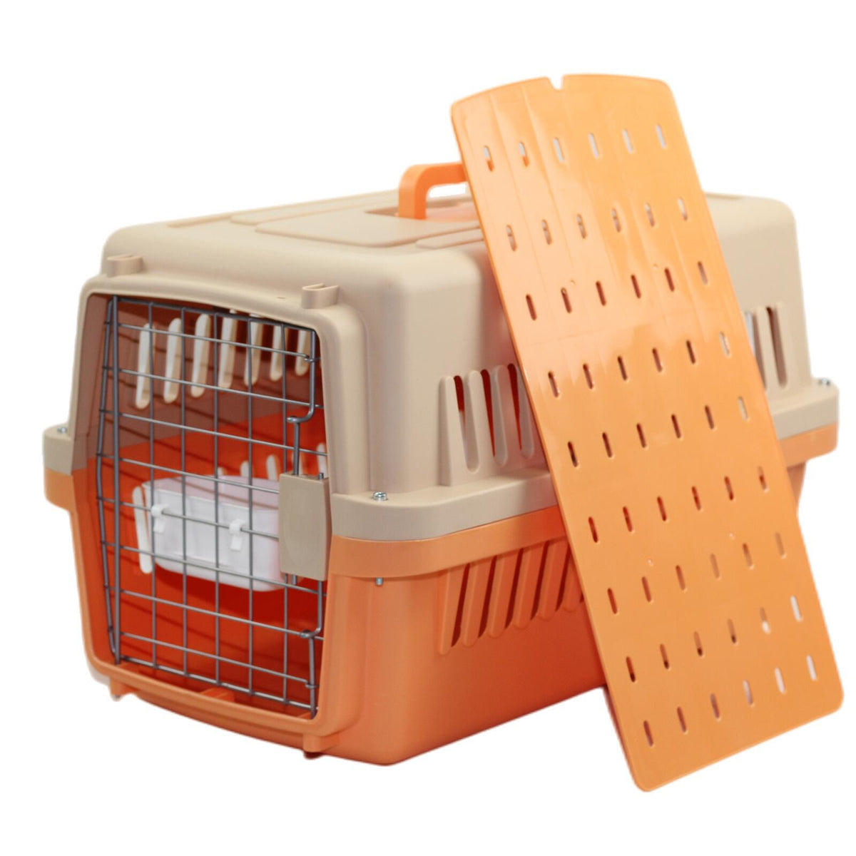 Medium Dog Cat Crate Pet Carrier Airline Cage With Bowl &amp; Tray-Orange