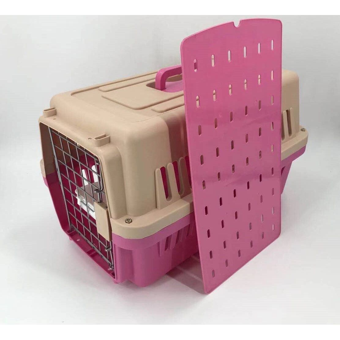 YES4PETS Medium Dog Cat Crate Pet Carrier Airline Cage With Bowl &amp; Tray-Pink