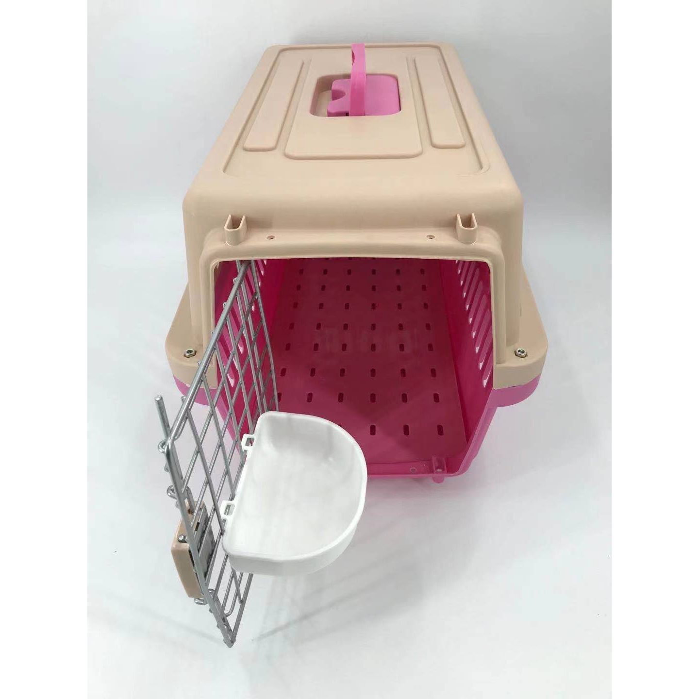 YES4PETS Medium Dog Cat Crate Pet Carrier Airline Cage With Bowl & Tray-Pink