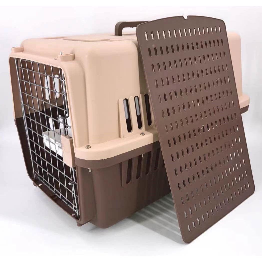 YES4PETS Large Airline Dog Cat Crate Pet Carrier Cage With Tray And Bowl Brown