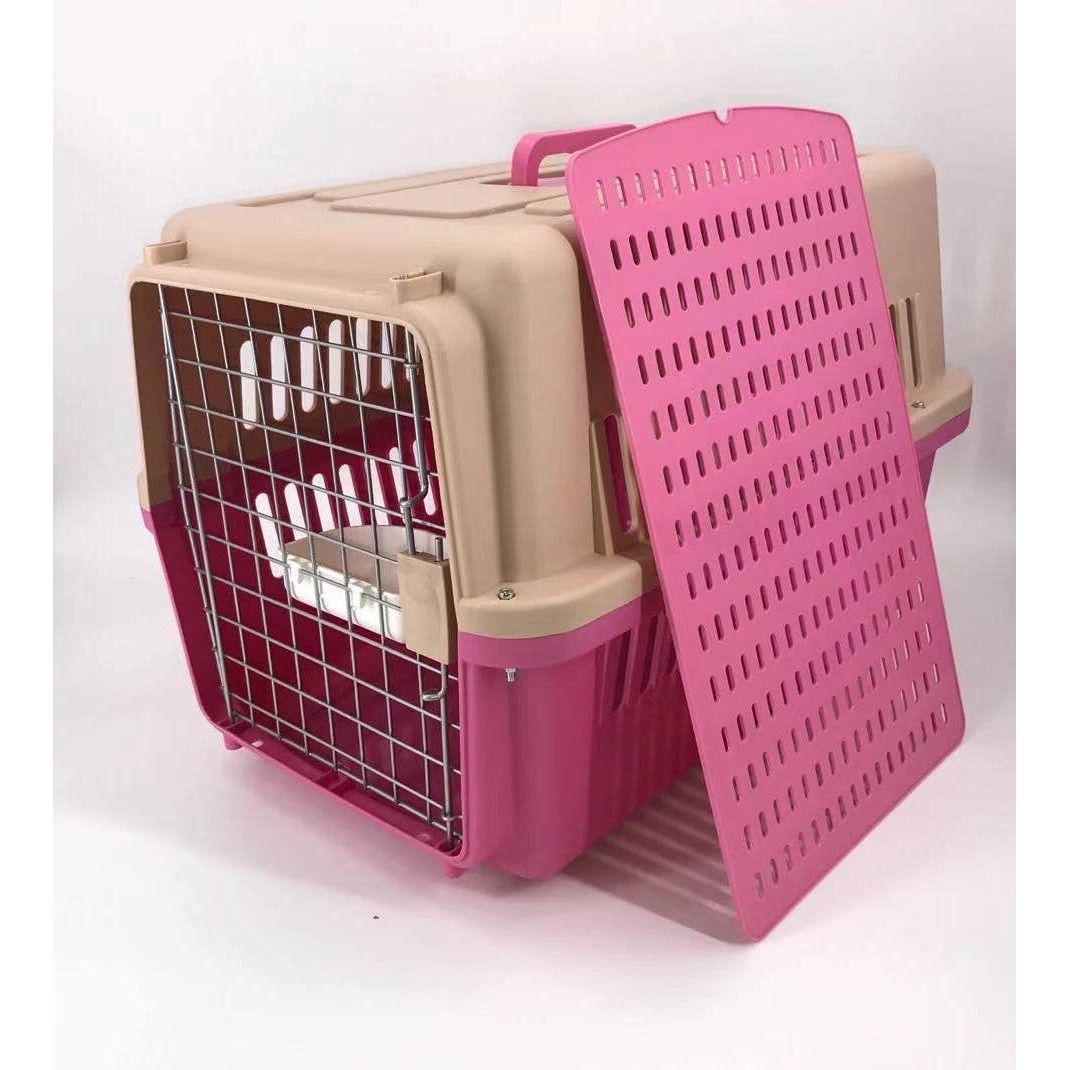 YES4PETS Large Dog Cat Crate Pet Carrier Airline Rabbit Cage With Tray And Bowl Pink