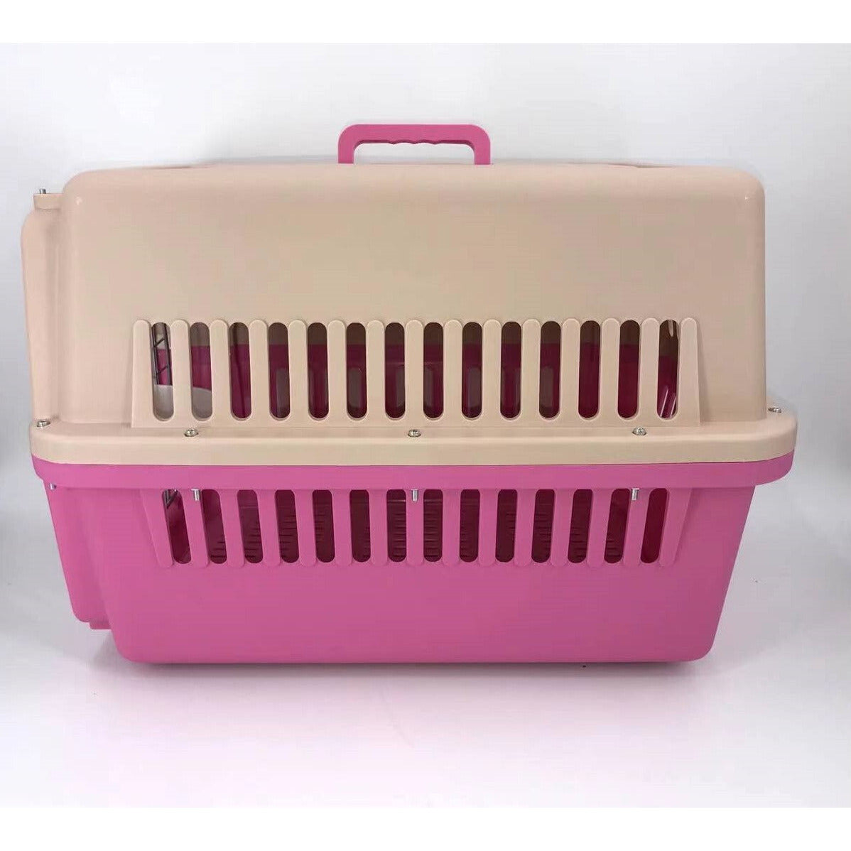 Pink Large Dog Puppy Cat Crate Pet Carrier Cage W Tray, Bowl & Removable Wheels