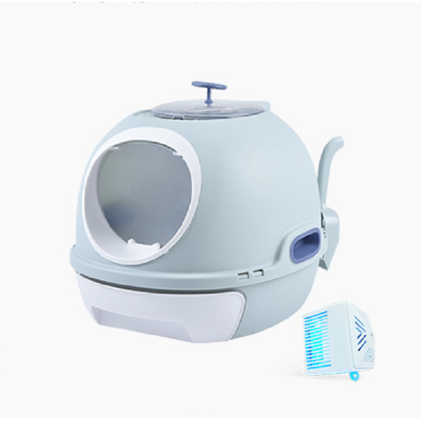 Cat Toilet Litter Box Tray House W Sky window Drawer Photocatalyst Purifier Blue