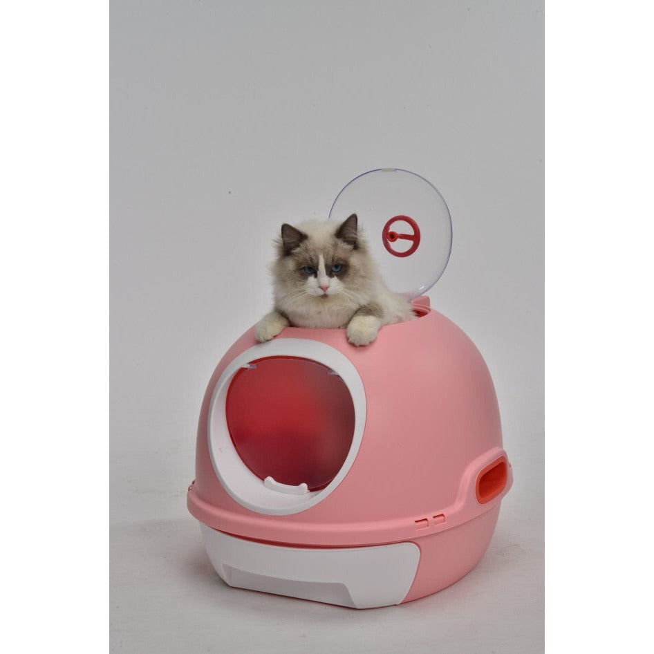 Cat Toilet Litter Box Tray House W Sky window Drawer Photocatalyst Purifier Pink