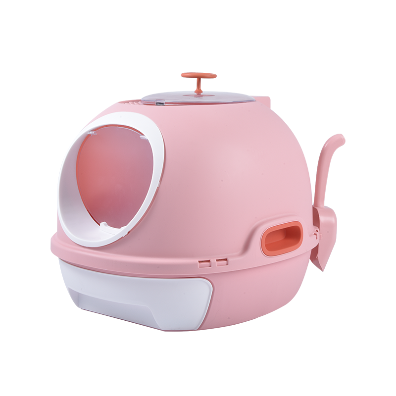 Hooded Cat Toilet Litter Box Tray House With Drawer &amp; Scoop Pink
