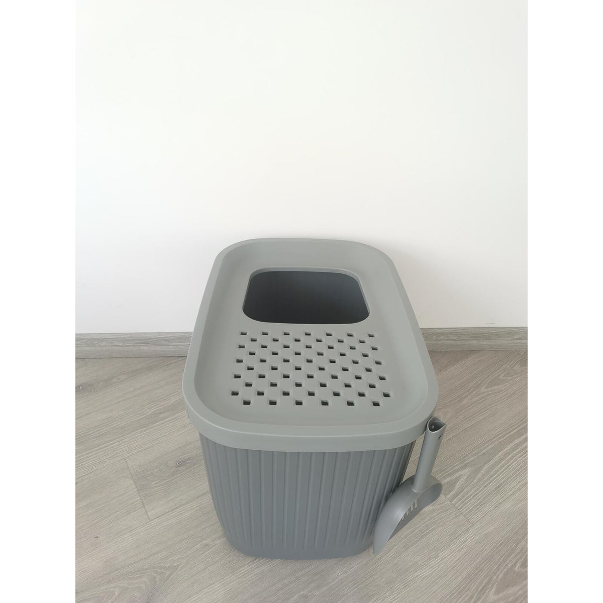 XXL Top Entry Cat Litter Box No Mess Large Enclosed Covered Kitty Tray Grey