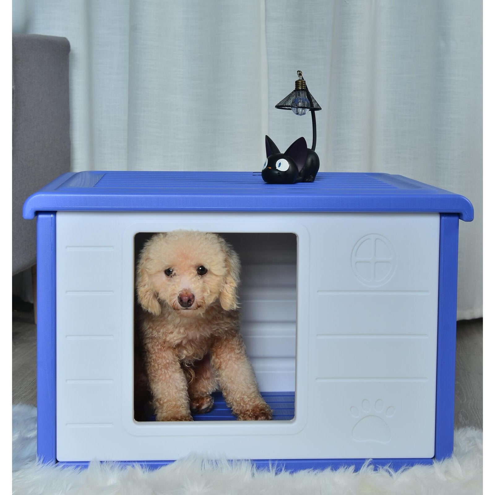 Small Plastic Pet Dog Puppy Cat House Kennel Blue