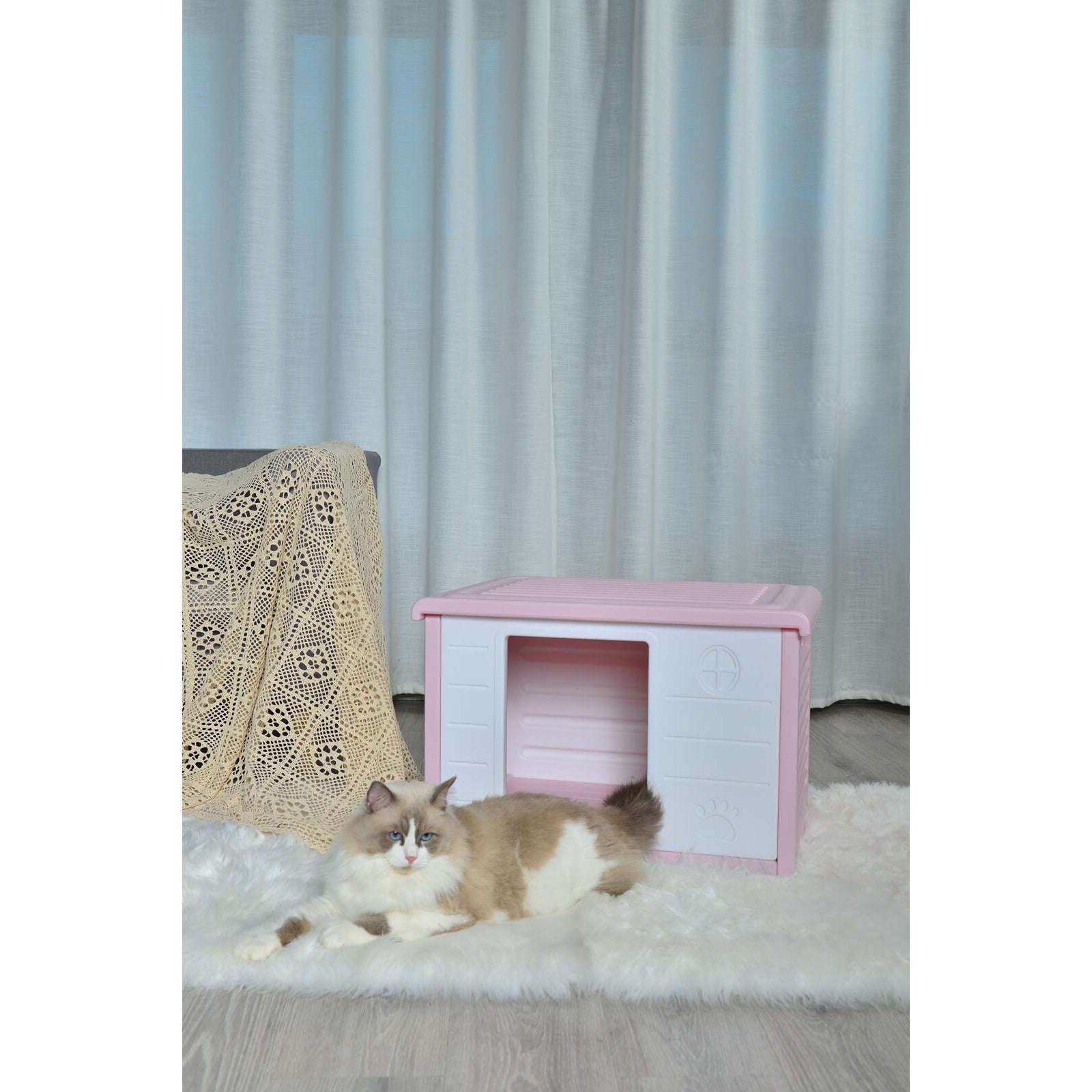 Small Plastic Pet Dog Puppy Cat House Kennel Pink