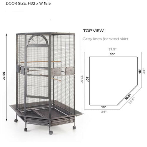 YES4PETS 161 cm XL Corner Bird Cage Pet Parrot Aviary Perch Castor Wheel