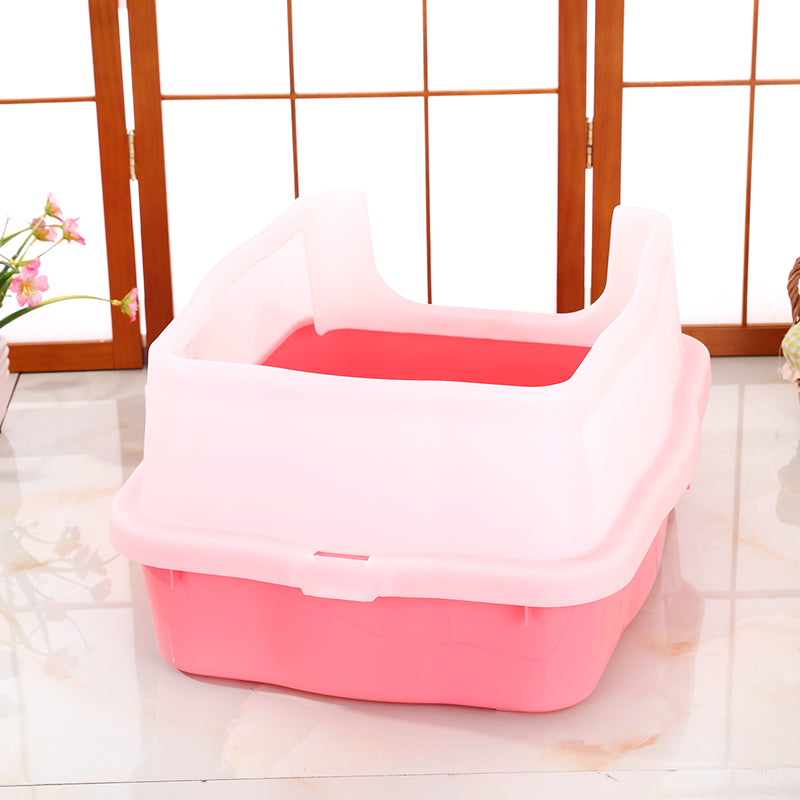 Large Deep Cat Kitty Litter Tray High Wall Pet Toilet Tray With Scoop Pink