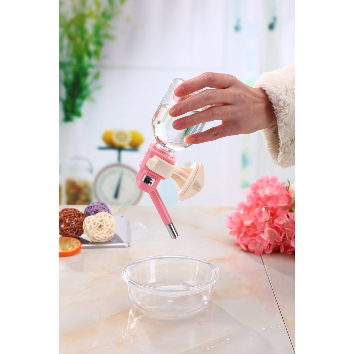 2 x Pet Hanging Water Bottle No Drip Water Dispenser Rabbit Dog Cat Drinking Bottle-Pink