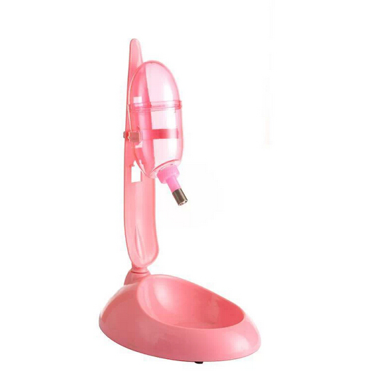 Dog Cat Guinea Pig Water Food Feeder Rabbit Bowl Dispenser Bottle-Pink