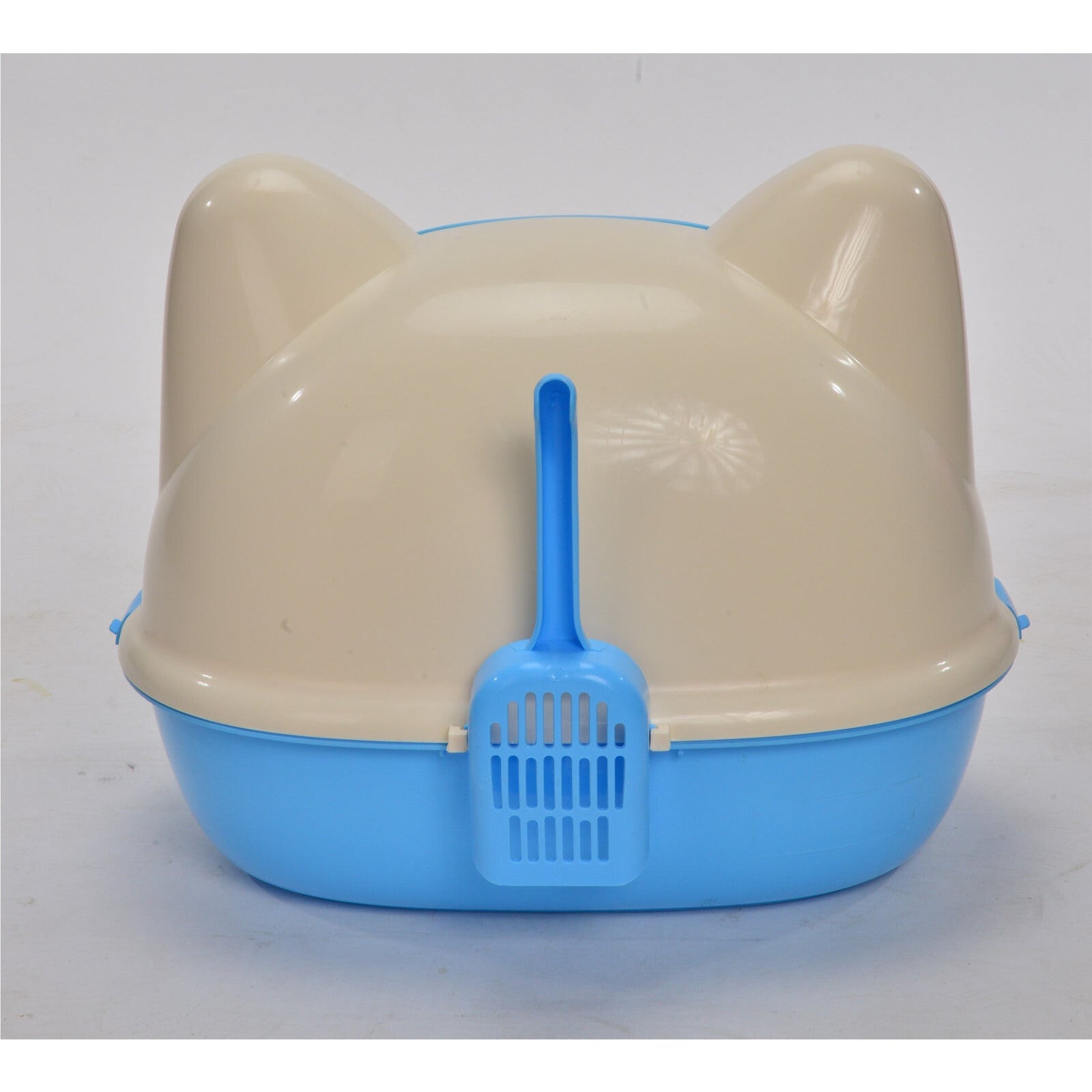 Medium Hooded Cat Toilet Litter Box Tray House With Scoop Blue