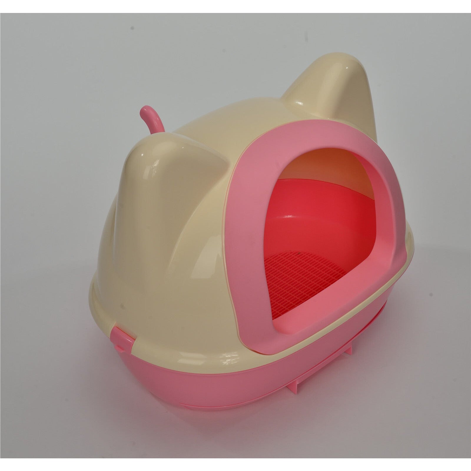 Medium Hooded Cat Toilet Litter Box Tray House With Scoop Pink