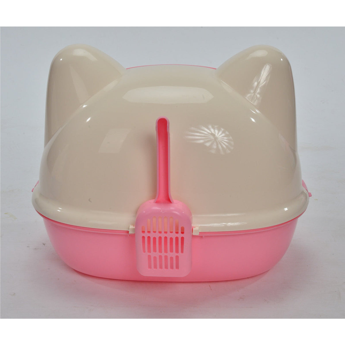 Medium Hooded Cat Toilet Litter Box Tray House With Scoop Pink