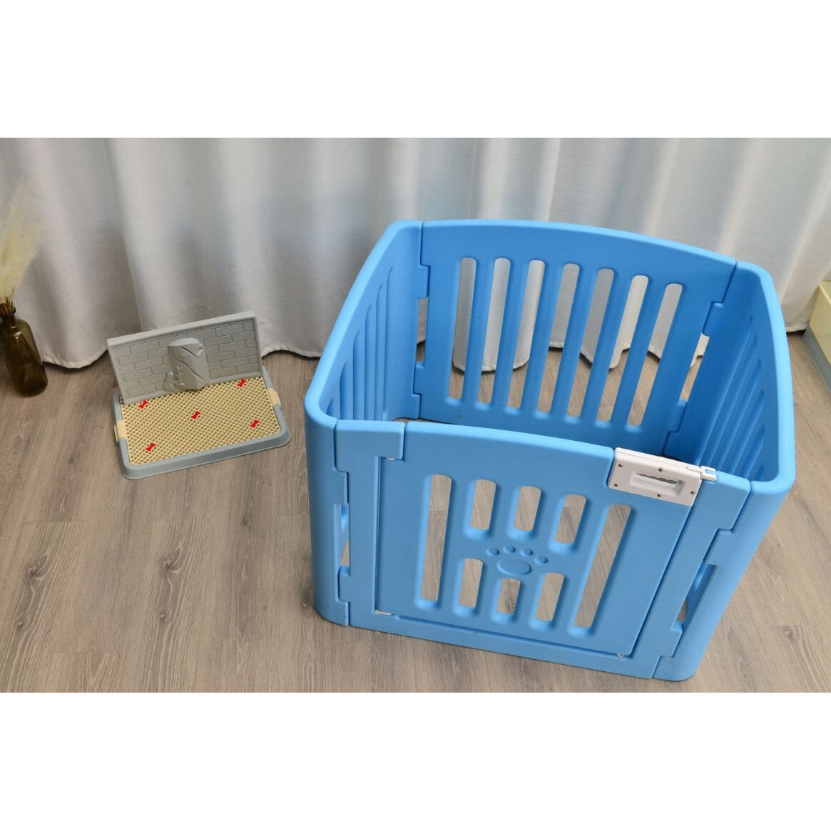 4 Panel Plastic Pet Pen Pet Foldable Fence Dog Fence Enclosure With Gate Blue