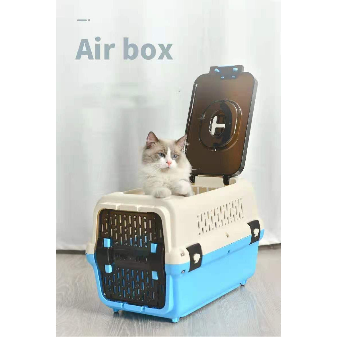 Medium Dog Cat Crate Pet Rabbit Carrier Travel Cage With Tray & Window Blue