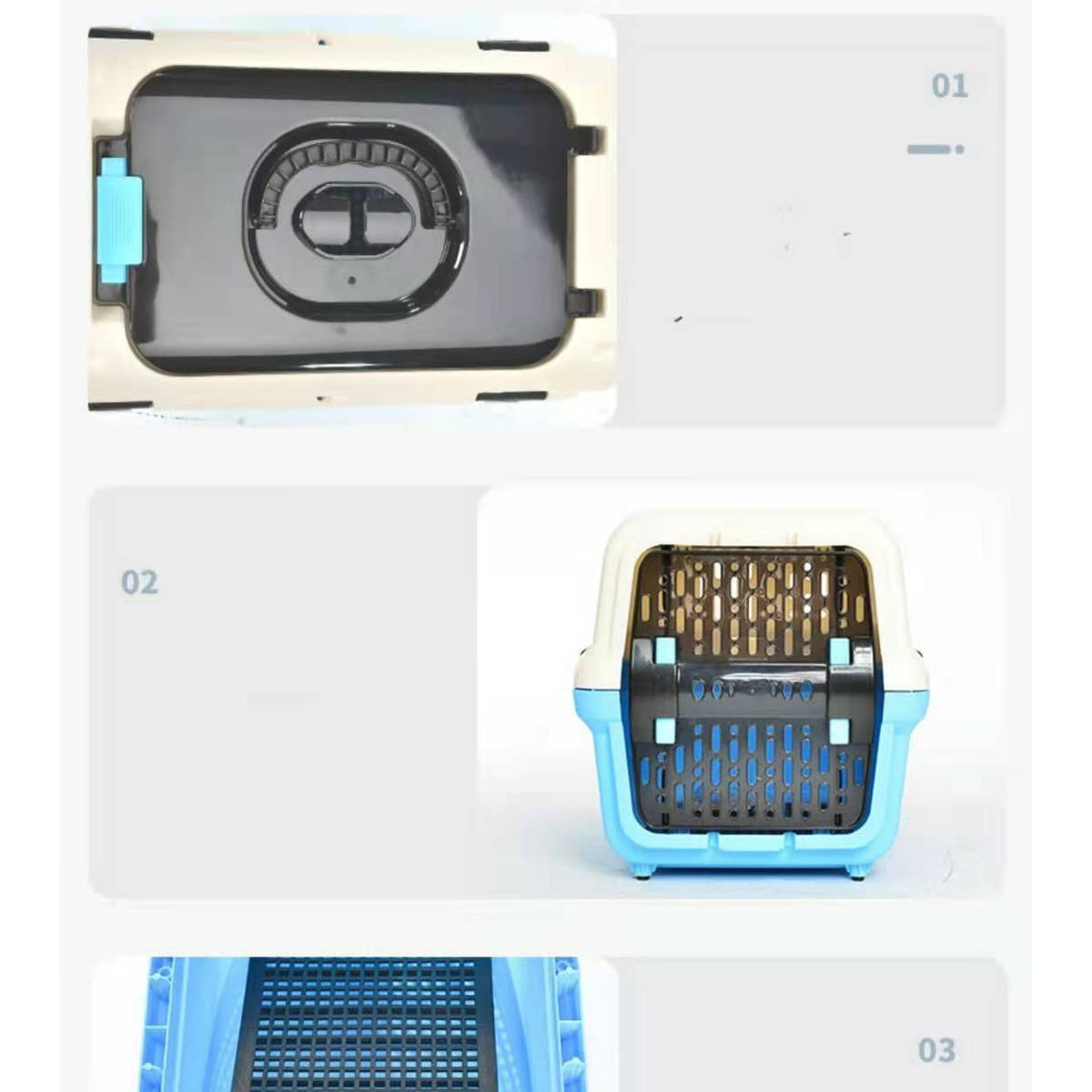 Medium Dog Cat Crate Pet Rabbit Carrier Travel Cage With Tray & Window Blue