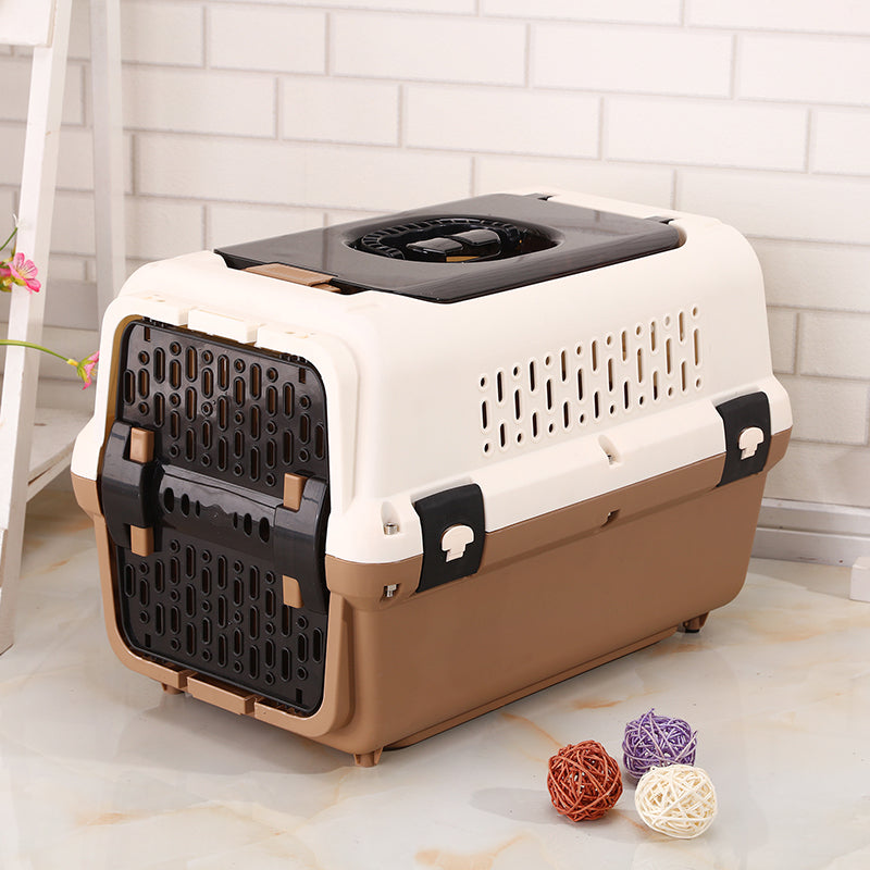 YES4PETS Large Dog Cat Crate Pet Rabbit Carrier Travel Cage With Tray &amp; Window Brown