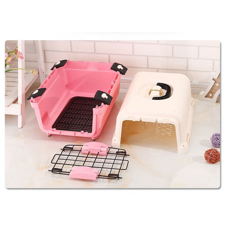 Medium Portable Plastic Dog Cat Pet Pets Carrier Travel Cage With Tray-Pink