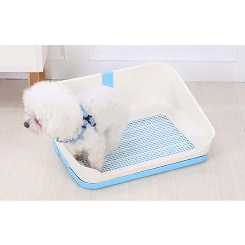 Medium Portable Dog Potty Training Tray Pet Puppy Toilet Trays Loo Pad Mat With Wall Blue