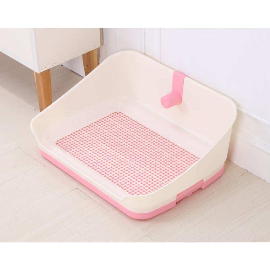Medium Portable Dog Potty Training Tray Pet Puppy Toilet Trays Loo Pad Mat With Wall Pink