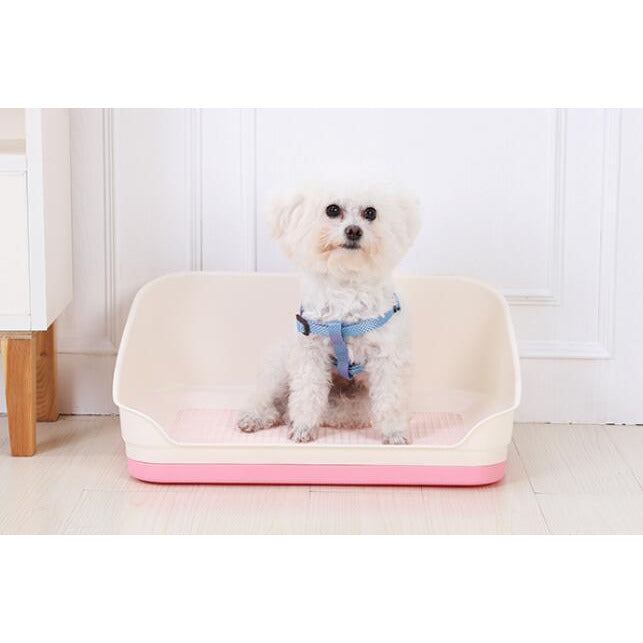 Medium Portable Dog Potty Training Tray Pet Puppy Toilet Trays Loo Pad Mat With Wall Pink