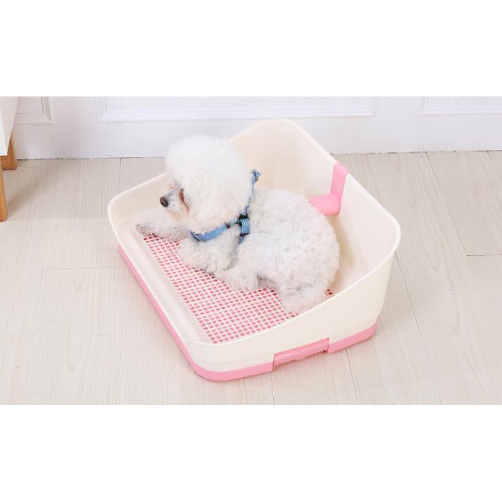 Medium Portable Dog Potty Training Tray Pet Puppy Toilet Trays Loo Pad Mat With Wall Pink