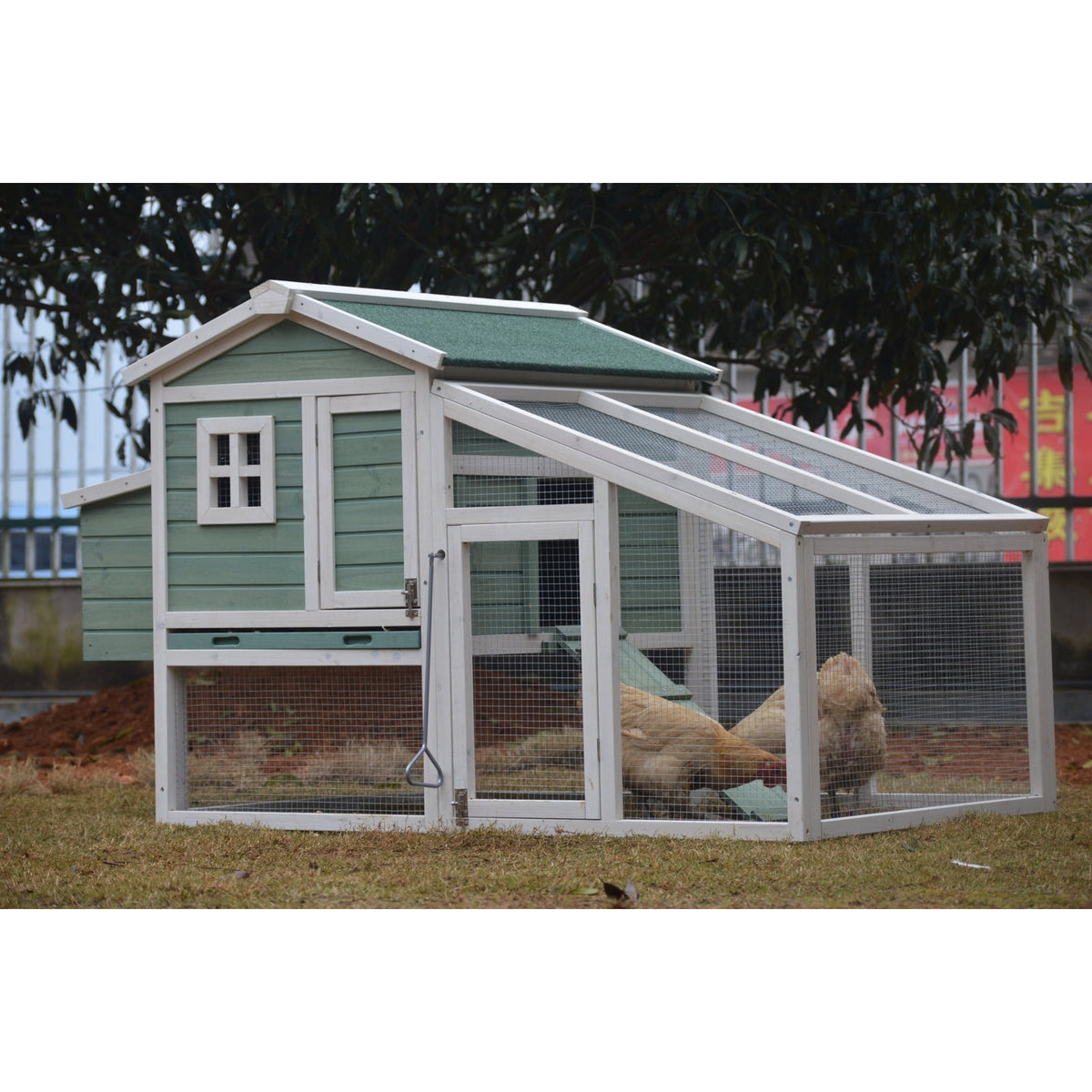 Green Large Chicken Coop Rabbit Hutch Ferret Guinea Pig Cage Hen Chook Cat Kitten House