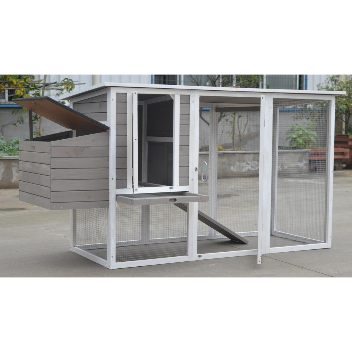 Large Chicken Coop Rabbit Hutch Cat Ferret Cage Hen Chook House Grey