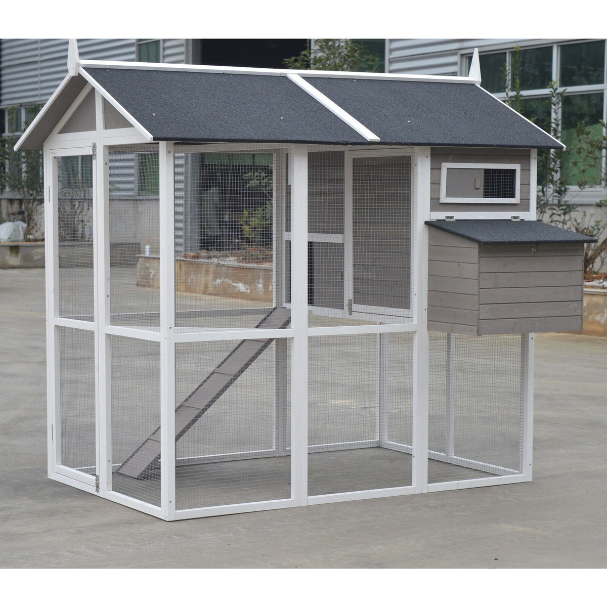 Grey XL Chicken Coop Rabbit Guinea Pig Hutch Ferret Hen Cat House