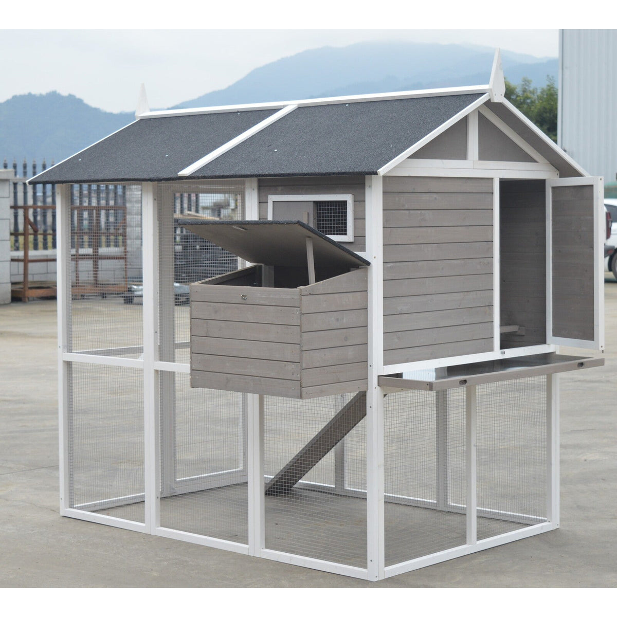 Grey XL Chicken Coop Rabbit Guinea Pig Hutch Ferret Hen Cat House