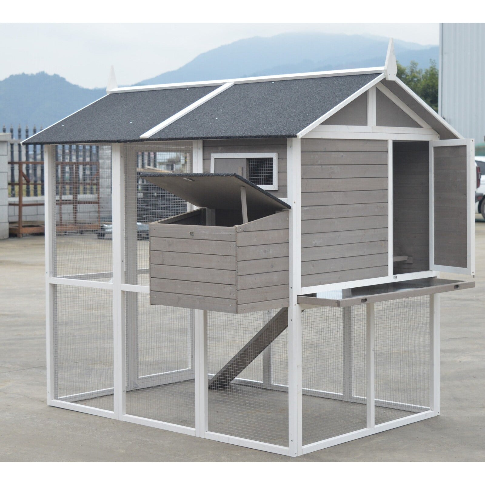 Grey XL Chicken Coop Rabbit Guinea Pig Hutch Ferret Hen Cat House