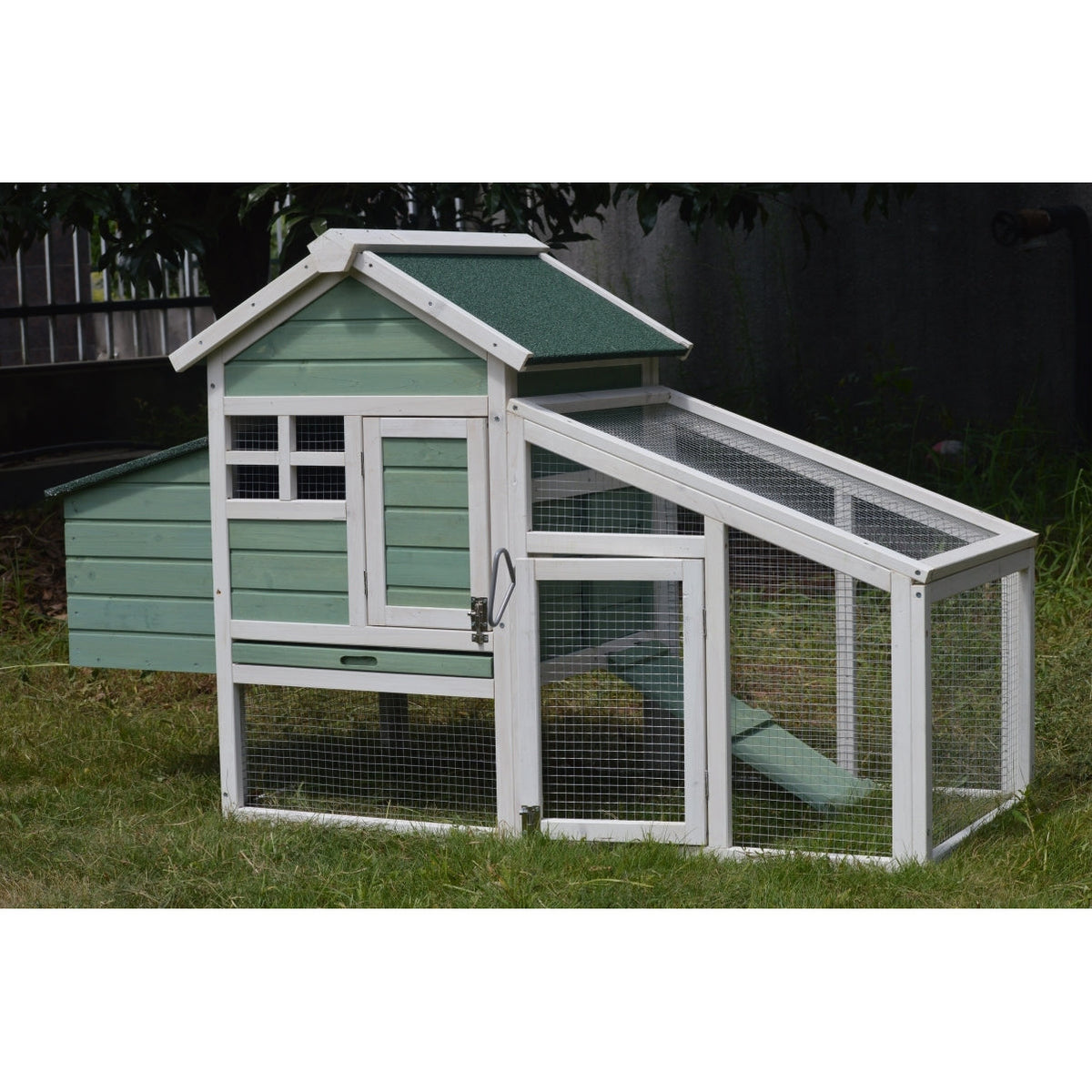 Green Small Chicken coop with nesting box for 2 Chickens / Rabbit Hutch
