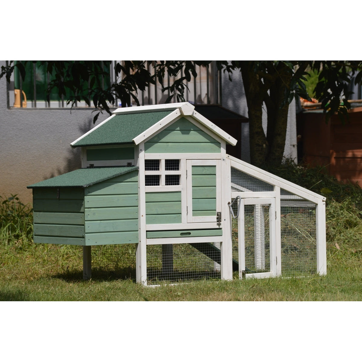 Green Small Chicken coop with nesting box for 2 Chickens / Rabbit Hutch