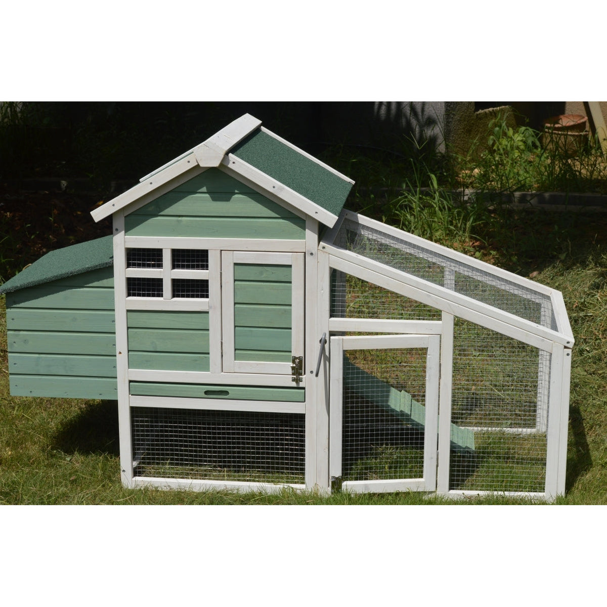 Green Small Chicken coop with nesting box for 2 Chickens / Rabbit Hutch