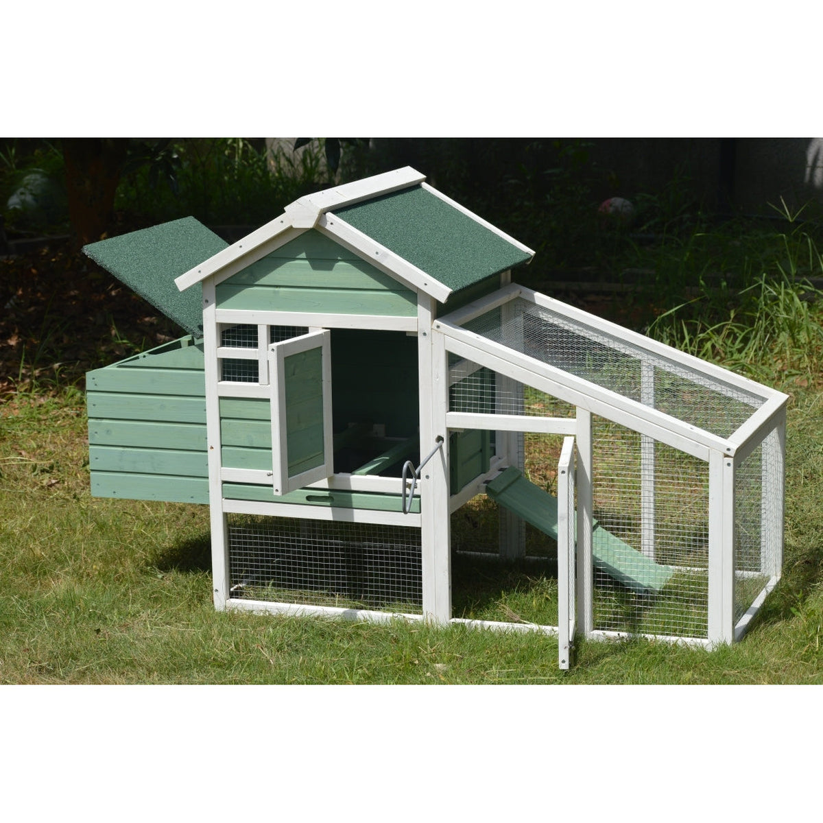 Green Small Chicken coop with nesting box for 2 Chickens / Rabbit Hutch