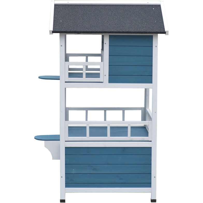 Double Story Cat Shelter Condo with Escape Door Rainproof Kitty House