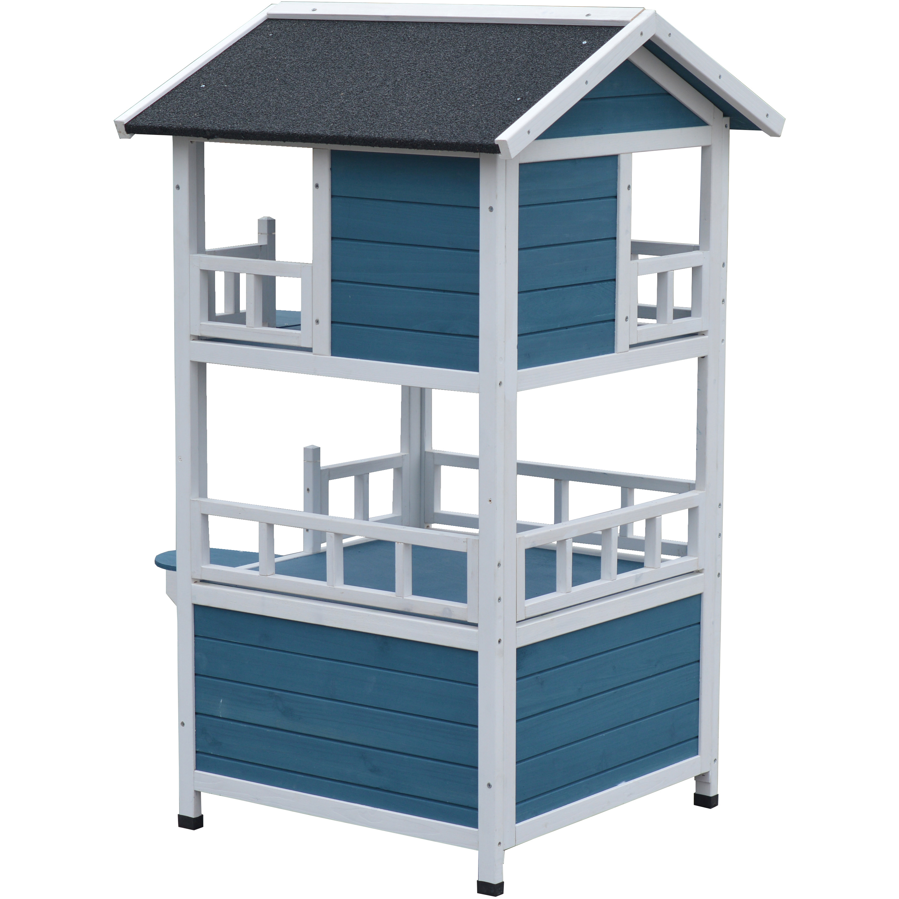 Double Story Cat Shelter Condo with Escape Door Rainproof Kitty House