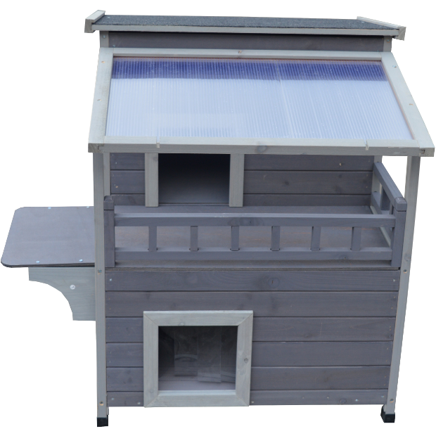 2 Story Outdoor Cat Shelter Condo with Escape Door Rainproof Kitty House