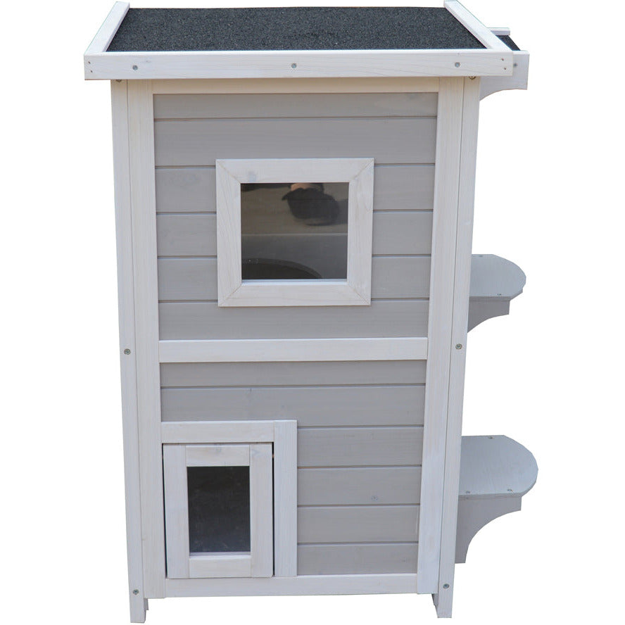 2 Story Cat Shelter Condo with Escape Door Rainproof Kitty House