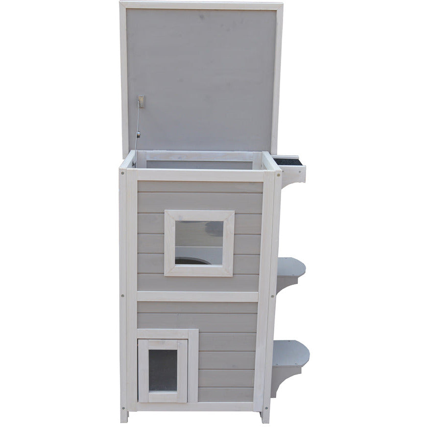 2 Story Cat Shelter Condo with Escape Door Rainproof Kitty House