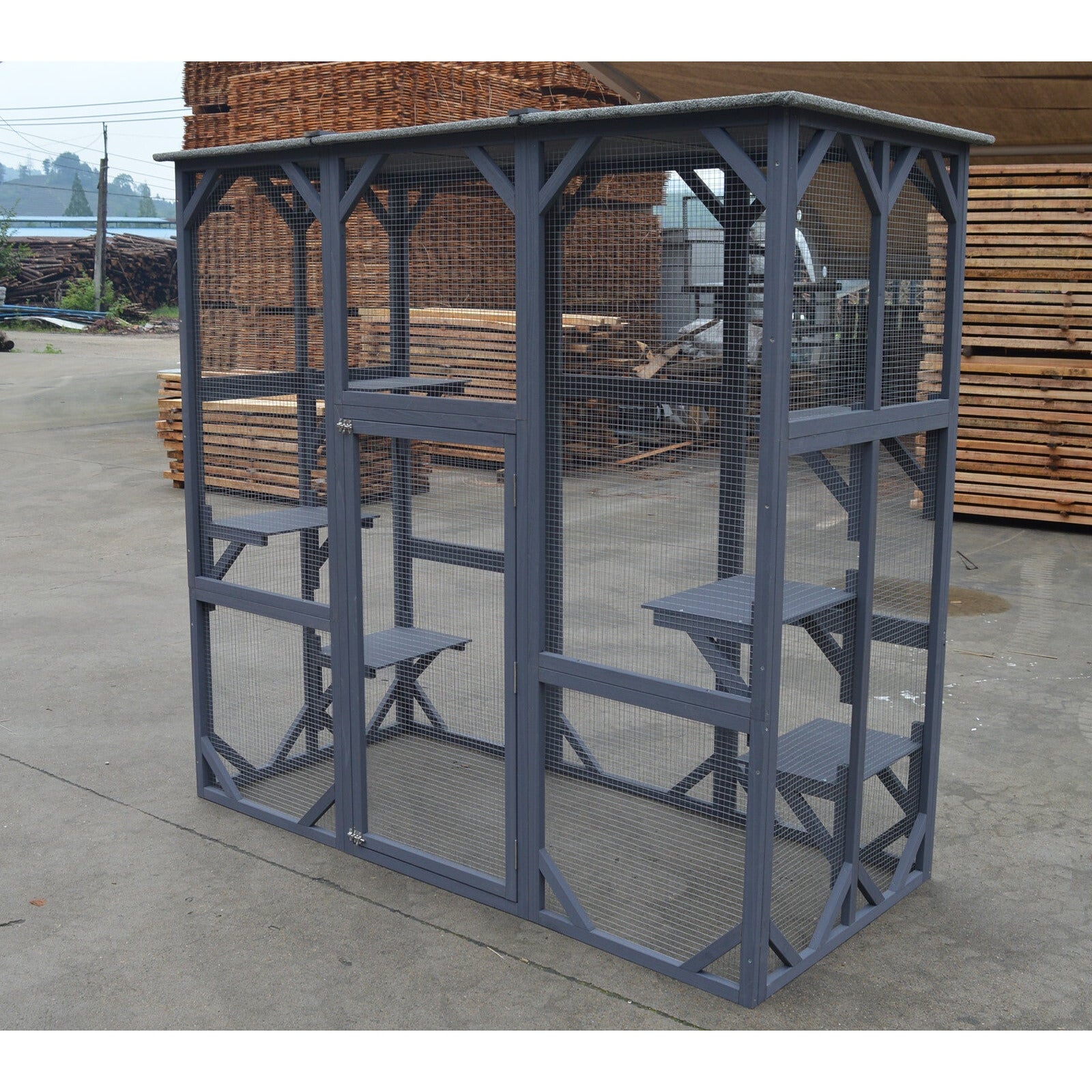 XXL Pet Cat Bird Shelter Condo with Escape Door Wooden Kitten Cage House