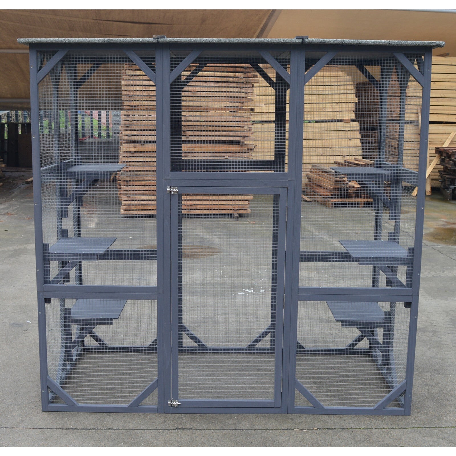 XXL Pet Cat Bird Shelter Condo with Escape Door Wooden Kitten Cage House