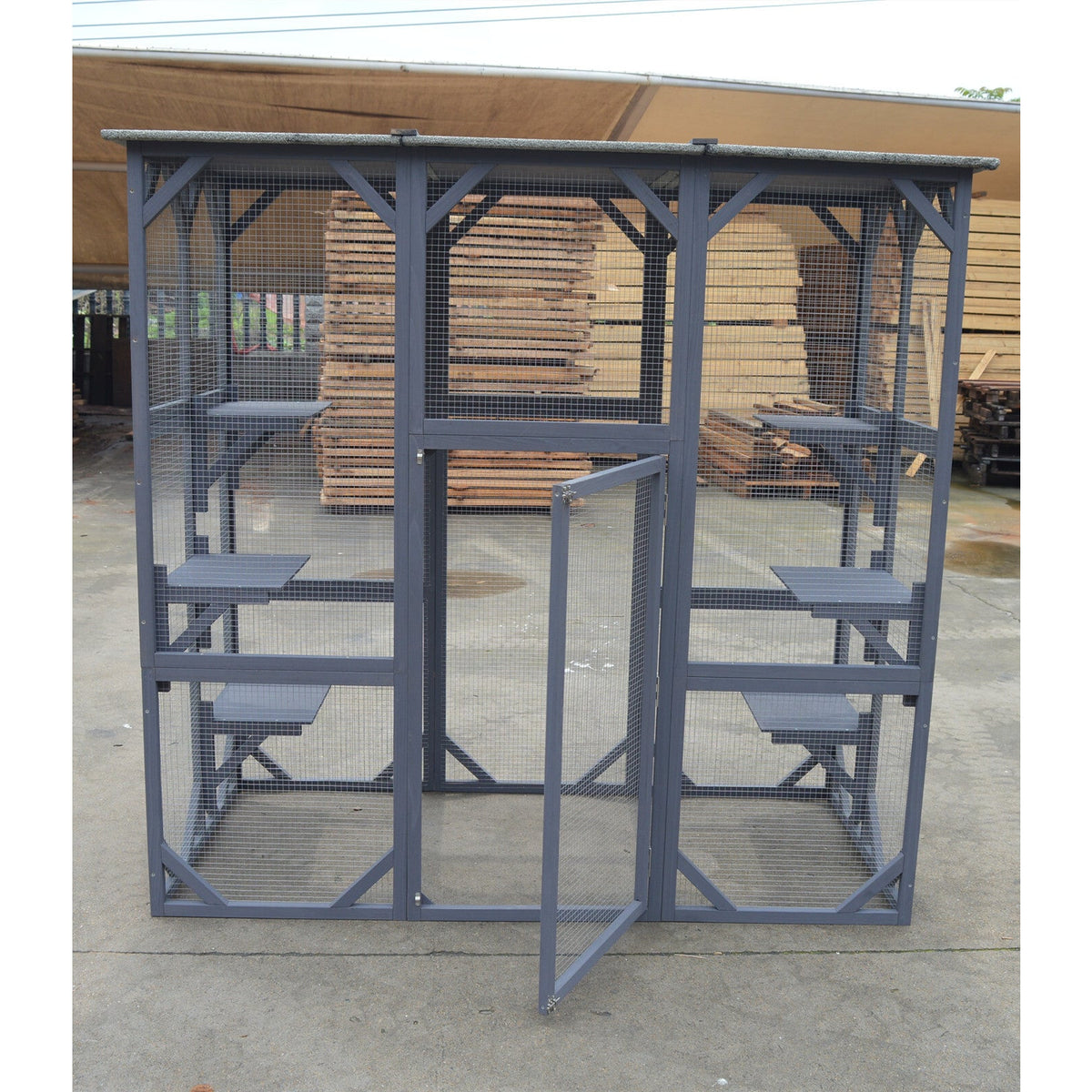 XXL Pet Cat Bird Shelter Condo with Escape Door Wooden Kitten Cage House