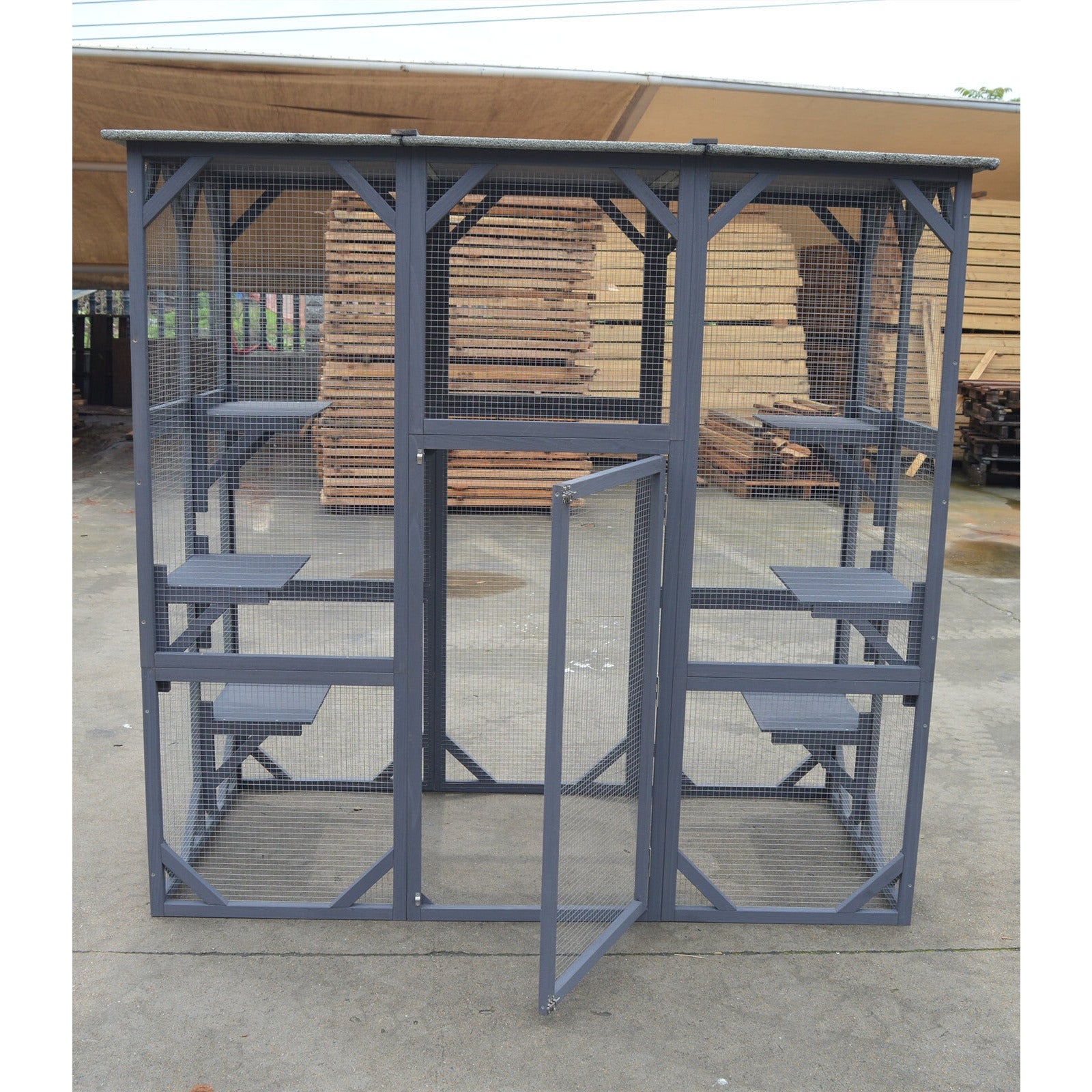 XXL Pet Cat Bird Shelter Condo with Escape Door Wooden Kitten Cage House