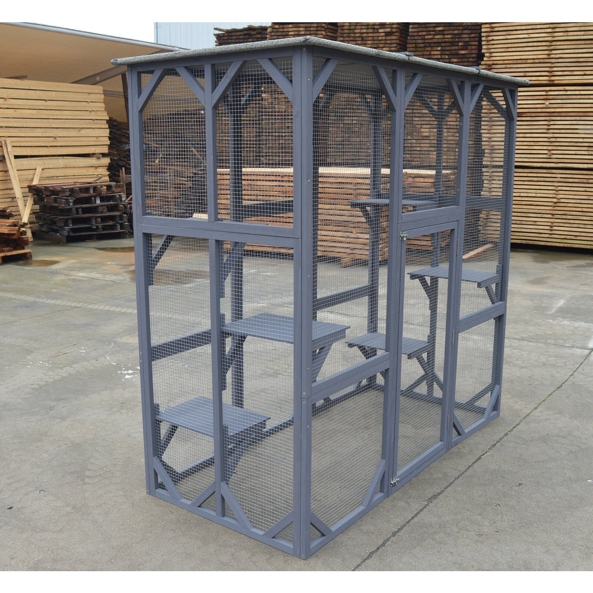 XXL Pet Cat Bird Shelter Condo with Escape Door Wooden Kitten Cage House