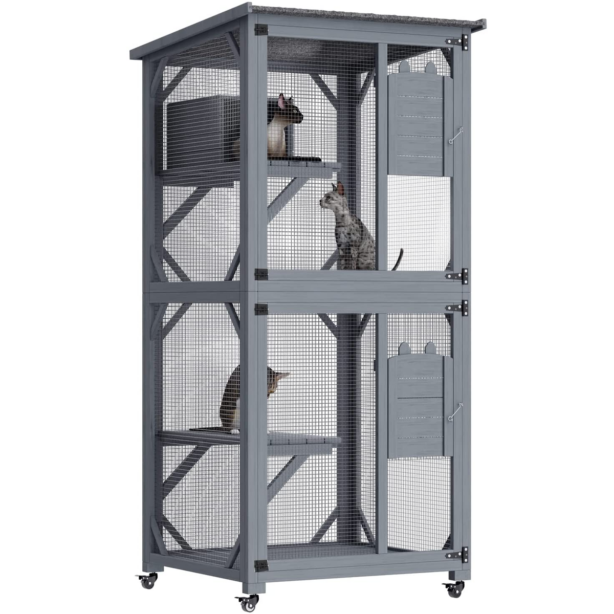 Pet Cat Shelter Condo with Escape Door Wooden Kitten Cage House
