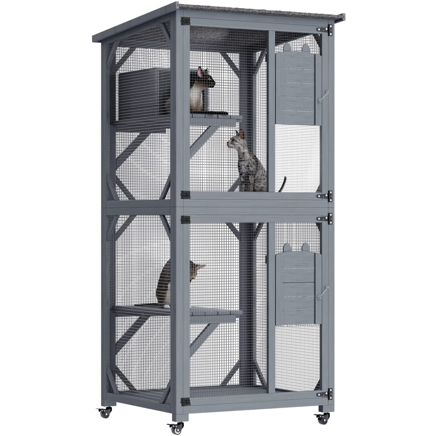 Pet Cat Shelter Condo with Escape Door Wooden Kitten Cage House